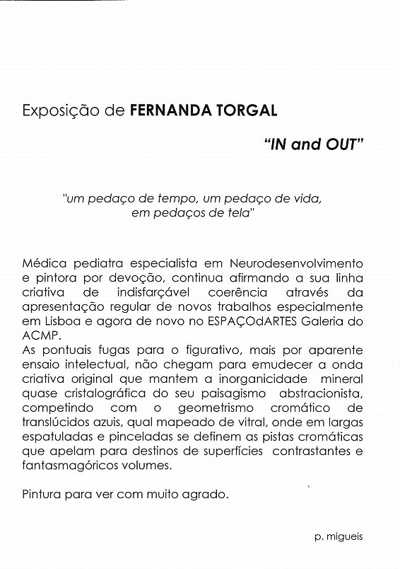 FERNANDA TORGAL :: Exposição de Pintura