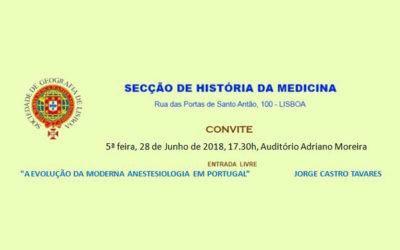 Sessão SHM-SGL de 28 Junho 2018 – “A evolução da moderna Anestesiologia em Portugal” – Jorge Castro Tavares