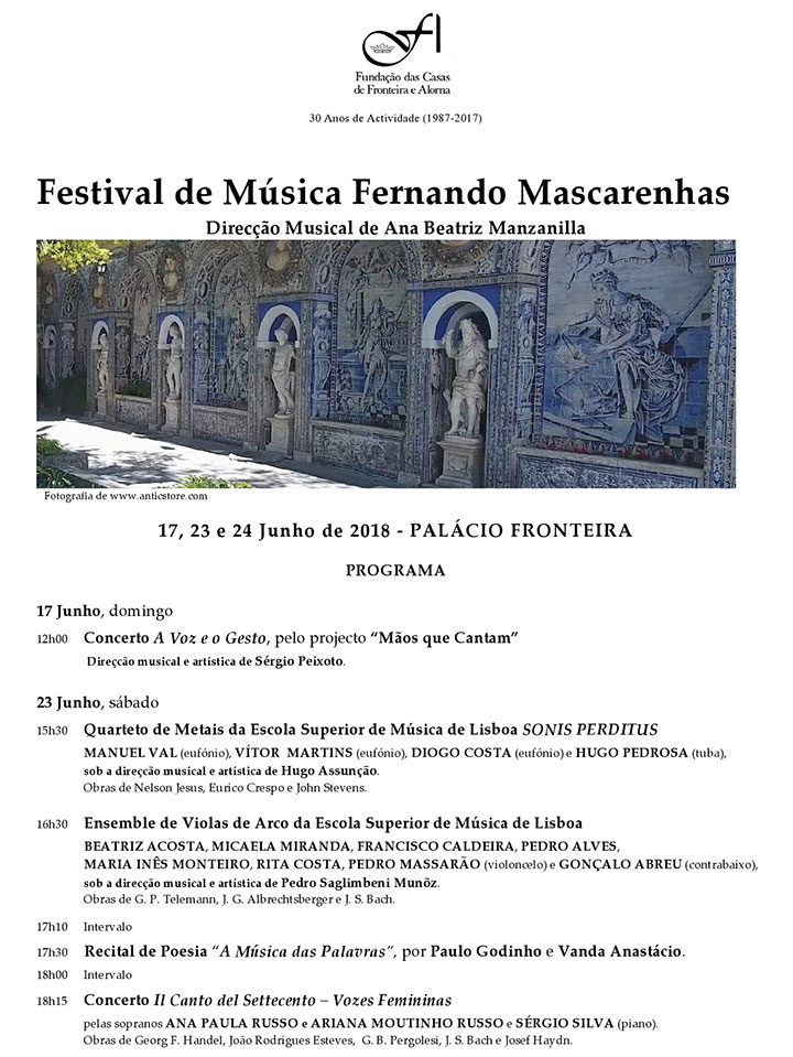 Festival de Música Fernando Mascarenhas | 17, 23 e 24 de Junho 2018| Palácio Fronteira