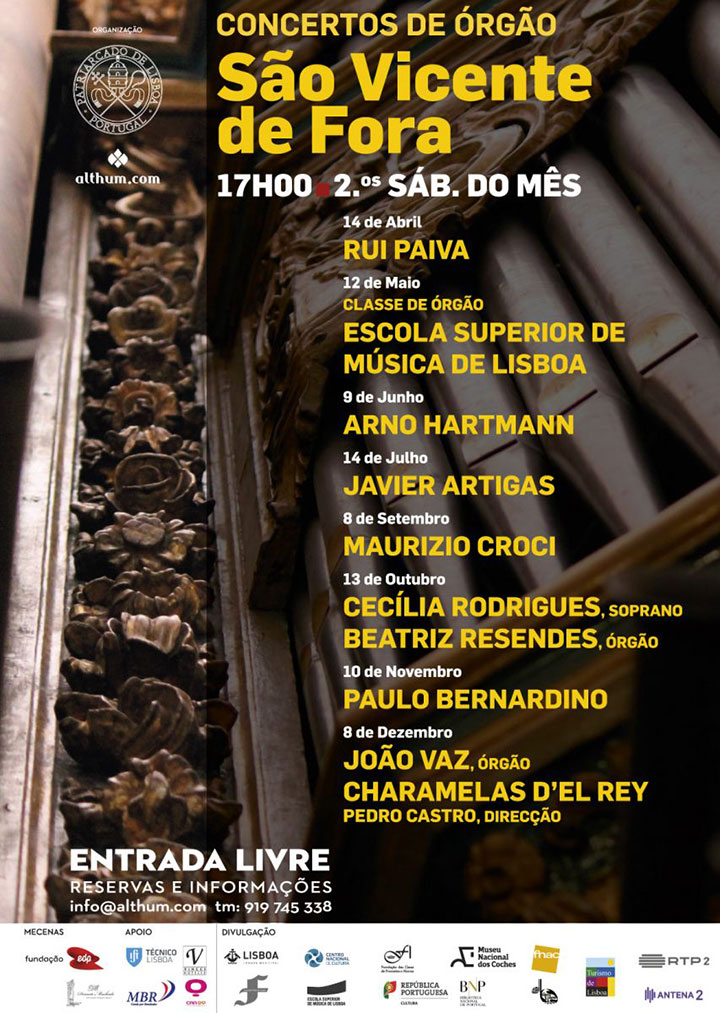 ENTRADA LIVRE: Concerto de órgão | Igreja de São Vicente de Fora | 14 de Julho, sábado, 17h | Javier Artigas, organista espanhol