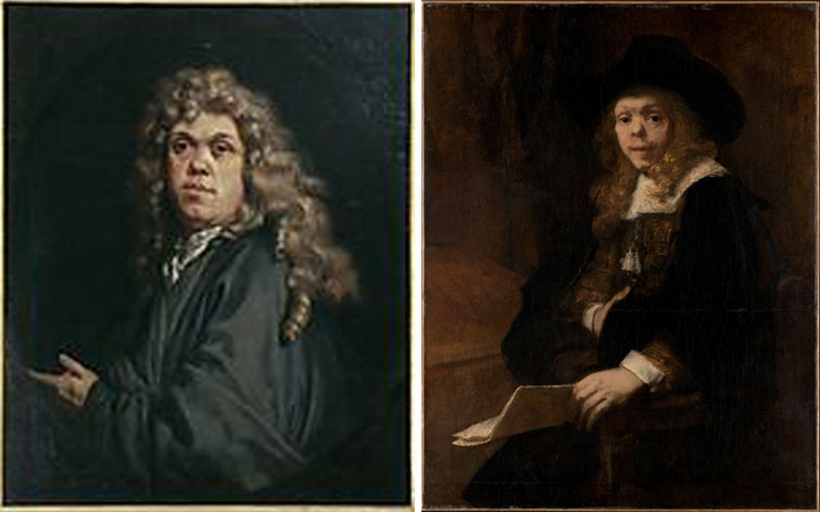 Quadros, respetivamente, “Autoretrato”, do sec.XVII, por Gerard de Lairesse, 1641-1711, e, “Retrato”, de 1665, por Rembrandt von Rijn, 1608-1669