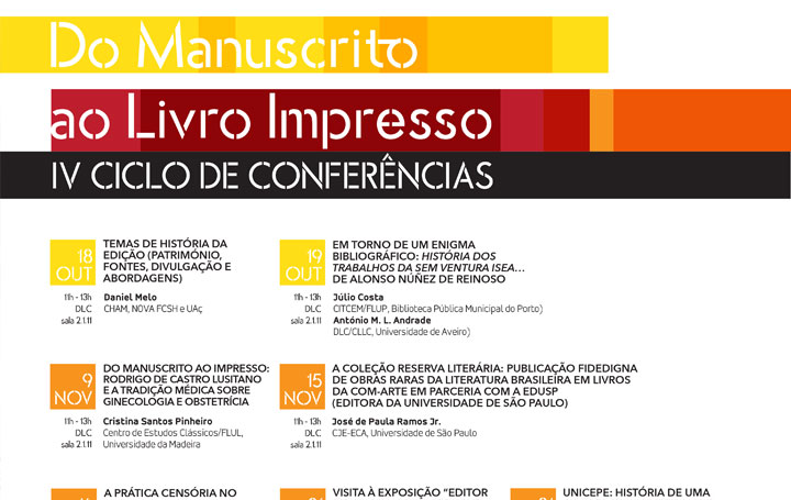 IV Ciclo de Conferências “Do manuscrito ao livro impresso” (18-10 a 07-12-2018)