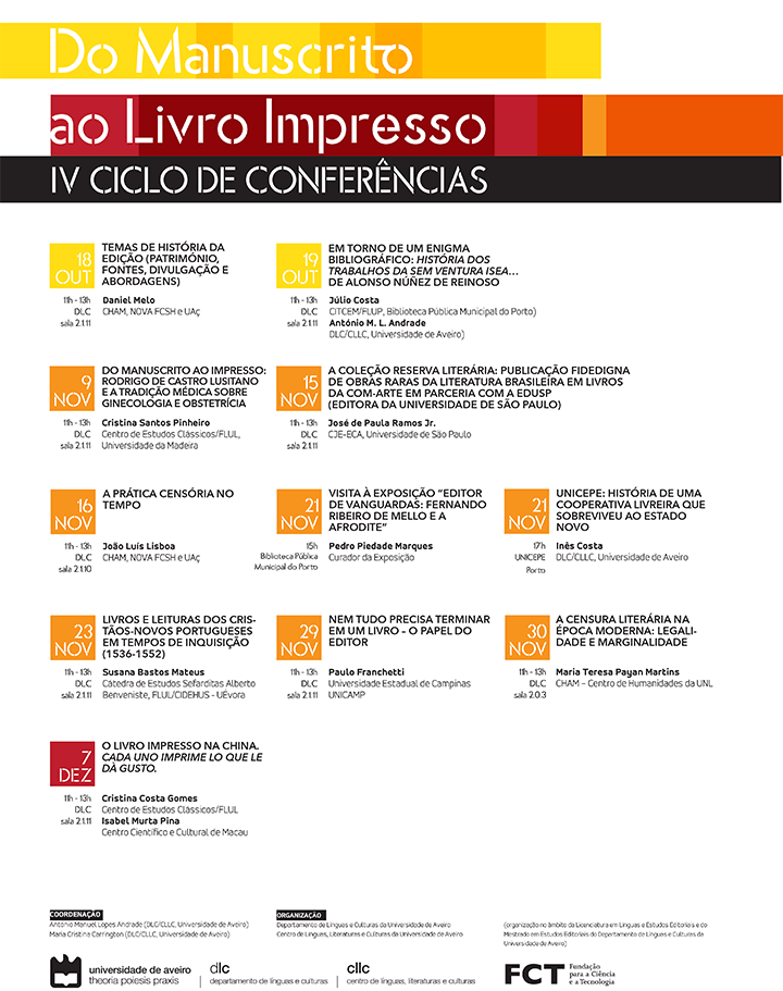 IV Ciclo de Conferências “Do manuscrito ao livro impresso” (18-10 a 07-12-2018)