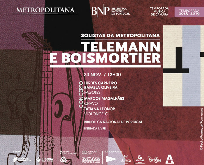 Concerto | Música na Biblioteca | Solistas da Orquestra Metropolitana de Lisboa | Telemann e Boismortier | 30 nov. | 13h00 | Entrada livre