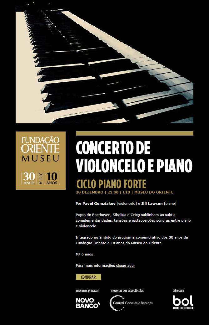 20 DEZEMBRO | CONCERTO DE VIOLONCELO E PIANO | CICLO PIANO FORTE