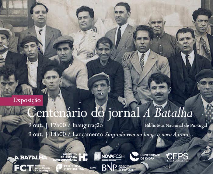 Exposição / Lançamento | Centenário do jornal A Batalha | 9 out. | 17h00 / 18h00 | BNP