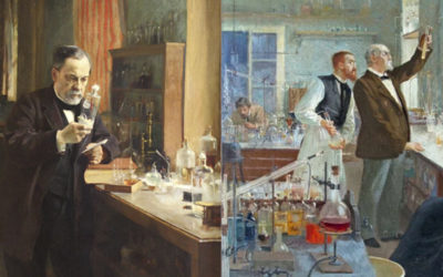 “Anton Leeuwenhoek”, “Anton Leeuwenhoek e o seu microscópio”, “Louis Pasteur” e “Robert Koch”