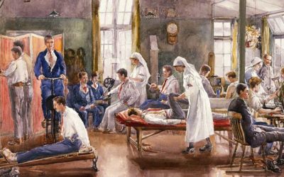 Reabilitação no Hospital de Bath aos soldados da 1ª Guerra Mundial”, “Sala de massagem”