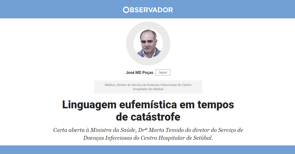 Linguagem eufemística em tempos de catástrofe, carta aberta à Ministra da Saúde, Drª Marta Temido