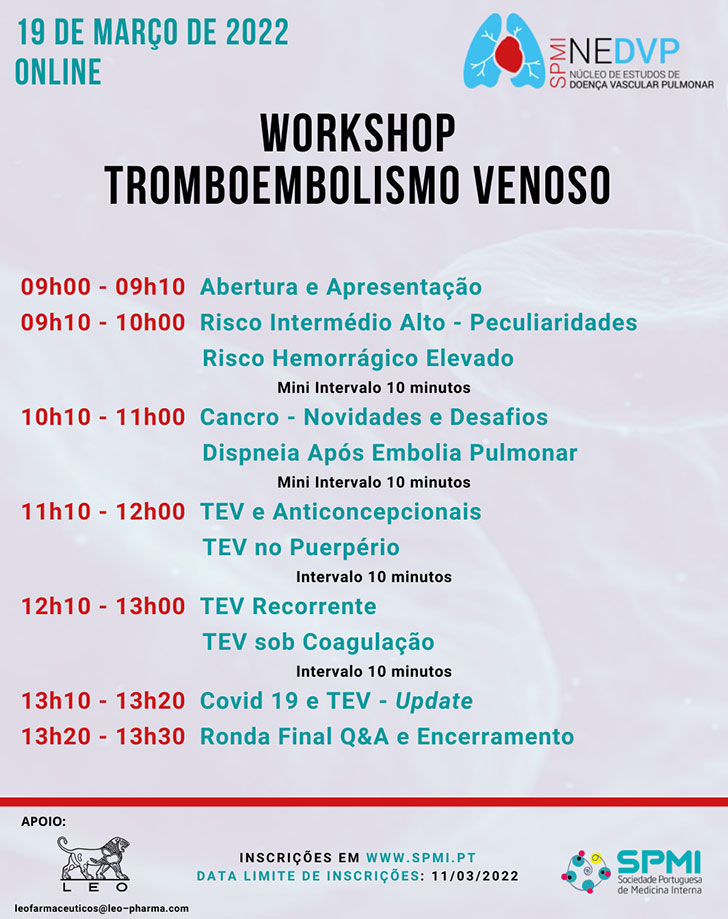 Workshop Online de Tromboembolismo Venoso - Inscrições Abertas